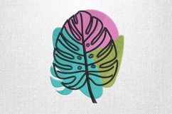 Colorful Monstera Leaf Line Art Embroidery Design Product Image 1