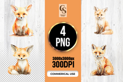 Cute Watercolor Fox Clipart Sublimation PNG Product Image 1