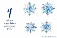 Watercolor snowflake clipart PNG Watercolor sublimation Xmas Product Image 1