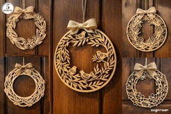 Floral Wreath Door Sign SVG Bundle | Door Hanger | Laser Cut Product Image 1
