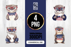 Cute Otter Patriotic Glasses Watercolor Clipart PNG Product Image 1