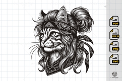 Majestic Cat Line Art with Braided Hair Product Image 1