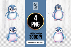 Cute Penguin Watercolor Clipart Sublimation PNG Product Image 1