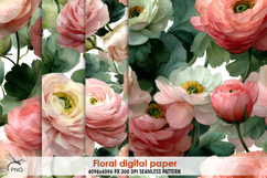 Watercolor floral digital paper, seamless pattern Product Image 1