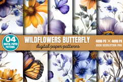 Wildflowers Butterfly pattern Digital Background Paper Bundl Product Image 2