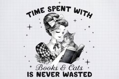 Retro Girl Quotes Books cats is never wasted PNG Sublimation Product Image 1