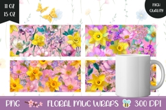 Cartoon Flowers Mug Designs, Pink Mug Sublimation PNG Product Image 1