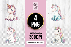 Watercolor Cute Unicorn Clipart Sublimation PNG Product Image 1