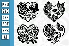 Flower Heart SVG, Floral Heart SVG, Butterfly Heart, Love Product Image 1