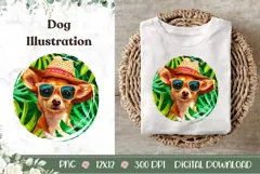 Summer Chihuahua Illustration, Cartoon Chihuahua Sublimation Product Image 1