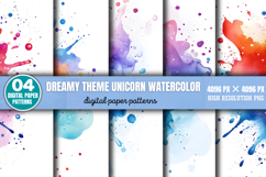 Dreamy theme Unicorn watercolor splashes Background Paper Product Image 2