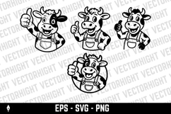 A black and white cartoon mascot of a cheerful cow Product Image 1