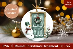 Watercolor Christmas Door Ornament, Winter Sublimation PNG Product Image 1