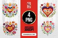 Mexican Sacred Heart Folk Watercolor Clipart PNG Product Image 1