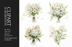 Watercolor white flower clipart sublimation png Product Image 1