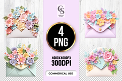 Floral Envelope Bouquet Flowers Clipart Sublimation PNG Product Image 1