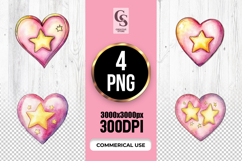 Pink Star Heart Watercolor Clipart Sublimation PNG Product Image 1