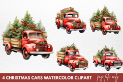 Christmas Cars Watercolor clipart PNG Product Image 1