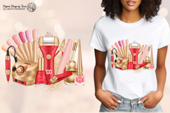 Nail Tech Sublimation PNG Red Gold Beauty Tools Design Product Image 3