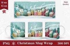 Christmas Mug Wrap Design, Winter Village Mug Template Product Image 1