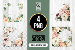 Watercolor Floral Square Frame PNG Product Image 1