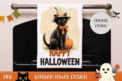 Happy Halloween Kitchen Towel, Black Cat Towel Template Product Image 1