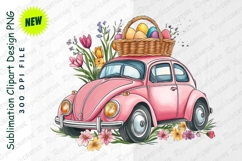 Pink Car With Easter Eggs And Flowers Clipart Product Image 1