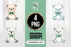 Cute Teddy Bear Green Bow Tie Clipart Sublimation PNG Product Image 1