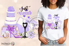 Purple Just Married Wedding PNG Bride Clipart Design Product Image 3