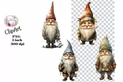 Gnome, Christmas, Ephemera, PNG, watercolor, Clipart Product Image 1