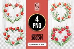 Red Tulip Heart Floral Clipart Sublimation PNG Product Image 1