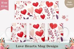 Floral Mug Template, Love Hearts Mug Sublimation Product Image 1