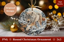 Knitted Winter Wolf Ornament PNG, Merry Christmas Ornament Product Image 1