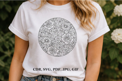 Mandala flowers printable sublimation design black white ill Product Image 1