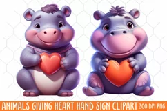 Animals Giving Heart Hand Sign, Watercolor Clipart Product Image 1