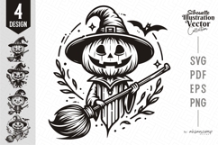 Halloween Pumpkin Witch Silhouette Illustration 2 Product Image 1