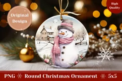 Christmas Round Ornament, Watercolor Snowman Ornament PNG Product Image 1
