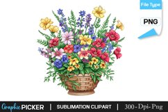 Spring Flowers Bouquet In Basket Design Clipart Product Image 1