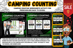 Camping Counting Worksheet Activities printable kindergarten Product Image 1