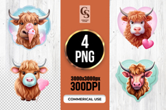 Cute Highland Cow Valentine Ice Cream PNG Product Image 1