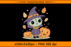 Cute Frankenstein Witch Girl Sublimation Design PNG Product Image 1