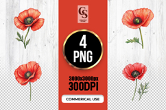 Red Poppy Watercolor Clipart Sublimation PNG Product Image 1