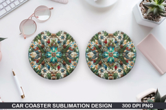 Flower Car Coaster Sublimation| Winter Flowers Coaster PNG Product Image 1