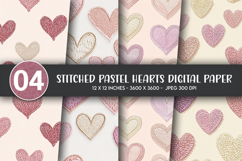 Stitched Pastel Hearts Digital Paper Product Image 1