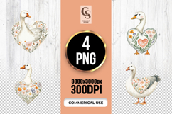Watercolor Floral Goose Heart Clipart Sublimation PNG Product Image 1