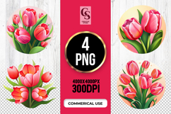 Pink Tulip Flowers Clipart Sublimation PNG Product Image 1