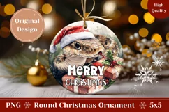 Merry Christmas Ornament PNG, Watercolor Snake Sublimation Product Image 1