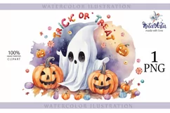 Trick or Treat, Halloween Lettering PNG, Ghost and Pumpkin Product Image 1