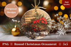Christmas Santa Sleigh Ornament, Winter Round Ornament PNG Product Image 1