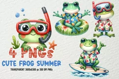 Watercolor Summer Frog Sublimation Design PNGs Transparent Product Image 1